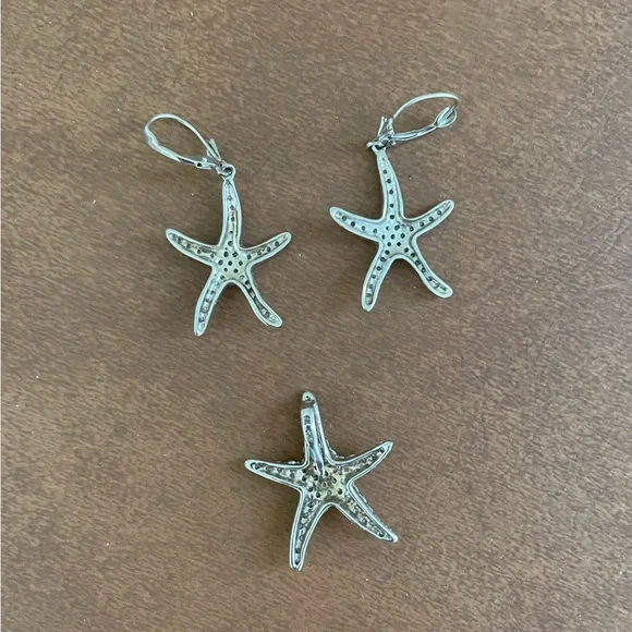 Sterling Silver 925 and crystal starfish pendant and drop earrings- boutique - Picture 5 of 16